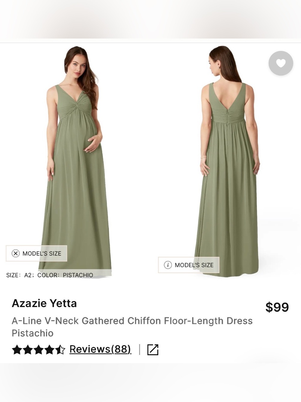 Azazie Yetta Maternity Chiffon Pistachio Green Bridesmaid Dress - Size 14